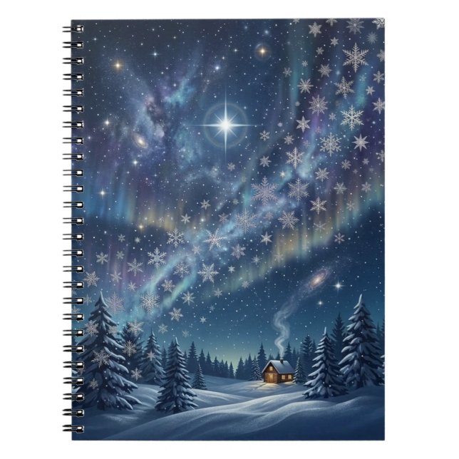 Celestial Aurora & Stars Winter Notebook Anteckningsbok (Framsidan)