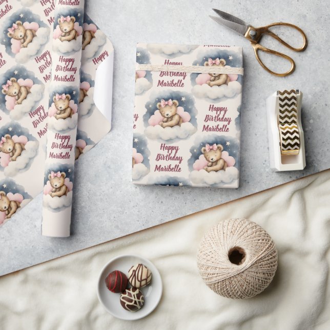 Celestial Baby Bear Personlig Girls födelsedag Presentpapper (Hantverk)