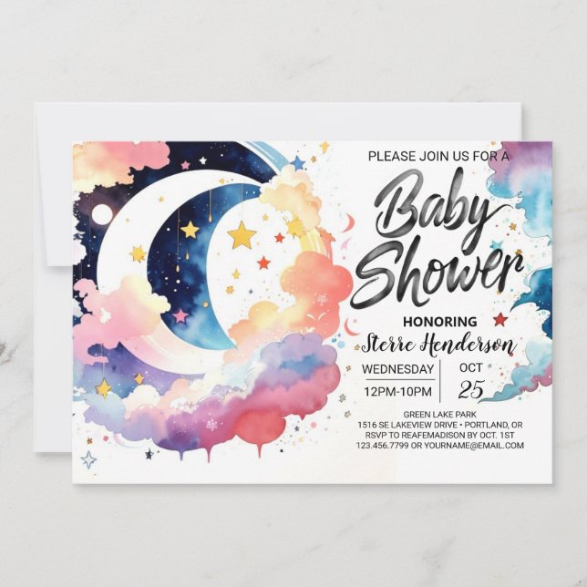 Celestial Baby Shower Moonlight Inbjudningar (Framsida)