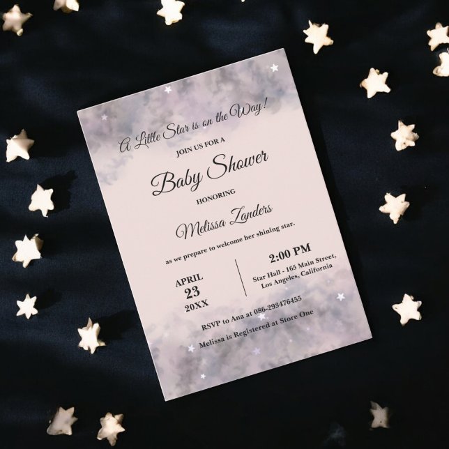 Celestial Baby Shower Rosa Watercolor Flicka Inbjudningar (Skapare uppladdad)