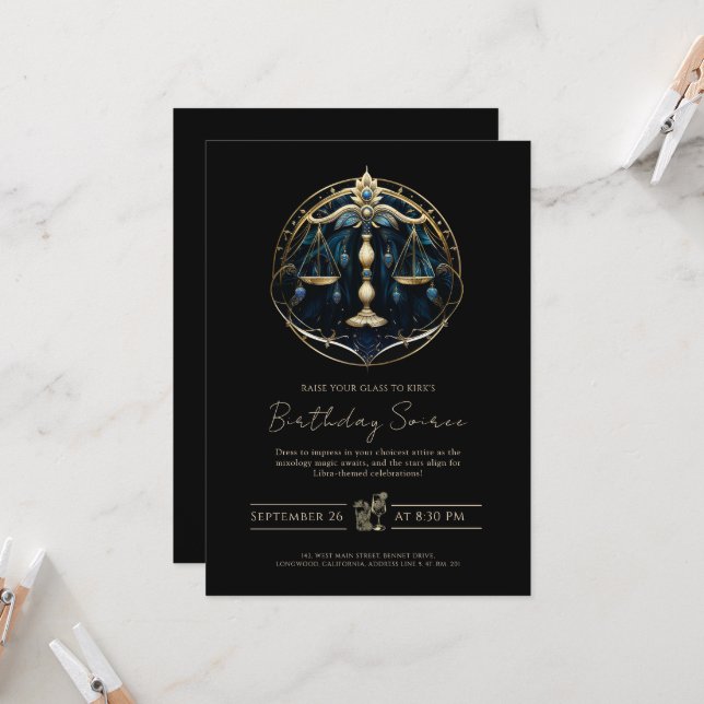 Celestial Balance Symbol Cosmic Black Gold Libra Inbjudningar (Fram/Back In Situ)