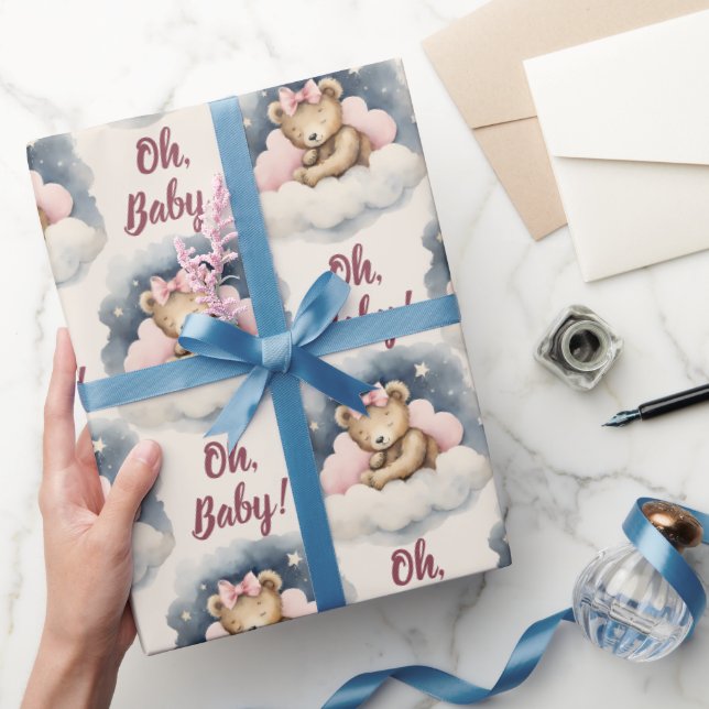 Celestial Bear Girl Oh Baby Baby Shower Presentpapper (Gifting)