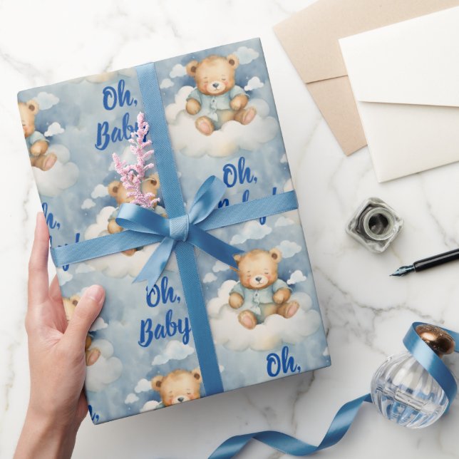 Celestial Bear Oh Pojke Baby Shower Presentpapper (Gifting)