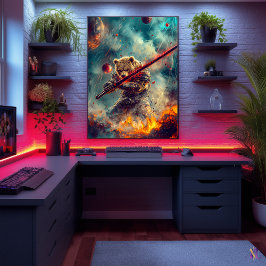 Celestial Bear Warrior - Cosmic Samurai Guardian Poster