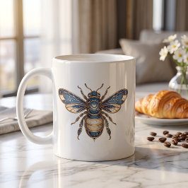 Celestial Bee Mugg Guld & Blå Lyx Linje Konst