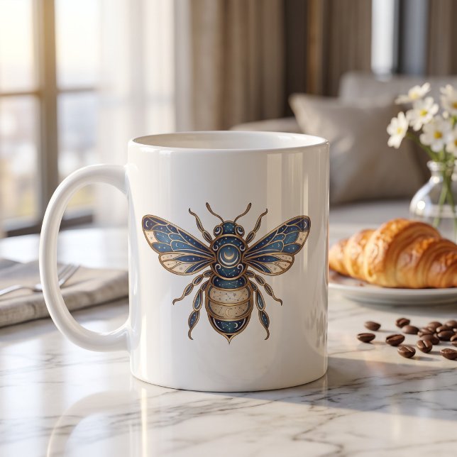 Celestial Bee Mugg Guld & Blå Lyx Linje Konst (Skapare uppladdad)