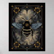 Celestial Bee Poster - Gothic Botanical Insekt Art