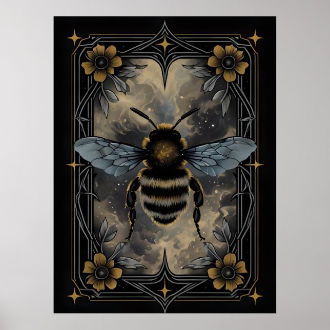 Celestial Bee Poster - Gothic Botanical Insekt Art (Framsidan)