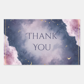 Celestial Birthday Favor Tags – Gold Stars Rektangulärt Klistermärke