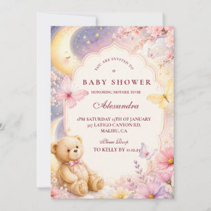 Celestial Björn Måne Stjärnor Baby Shower Inbjudningar