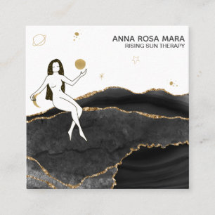 *~* Celestial Black Agate + Guld Glitter gudinna Fyrkantigt Visitkort