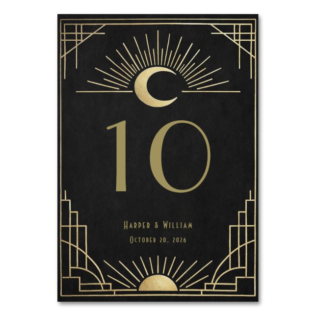 Celestial black and gold art deco bordsnummer (Baksidan)