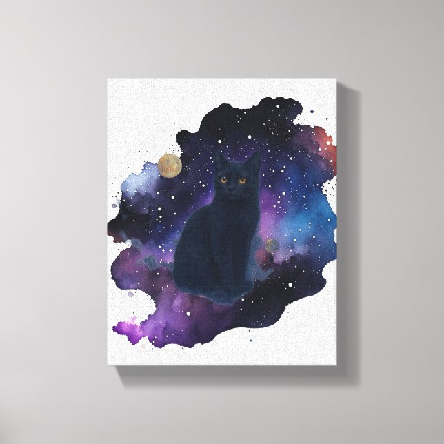 Celestial Black Cat Mystical Spirit Animal Cosmic Canvastryck (Framsida)