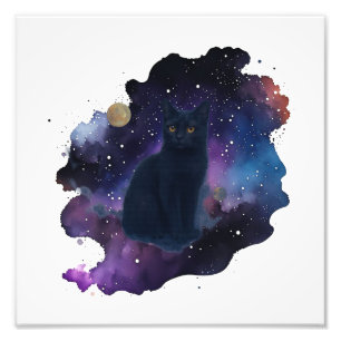 Celestial Black Cat Mystical Spirit Animal Cosmic Fototryck