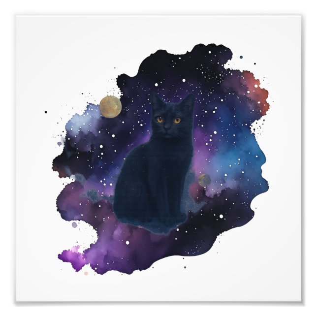Celestial Black Cat Mystical Spirit Animal Cosmic Fototryck (Framsidan)