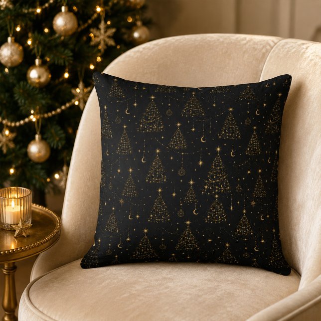 Celestial Black Gold Julkastkudde Kudde (Celestial Black Gold Christmas Throw Pillow)