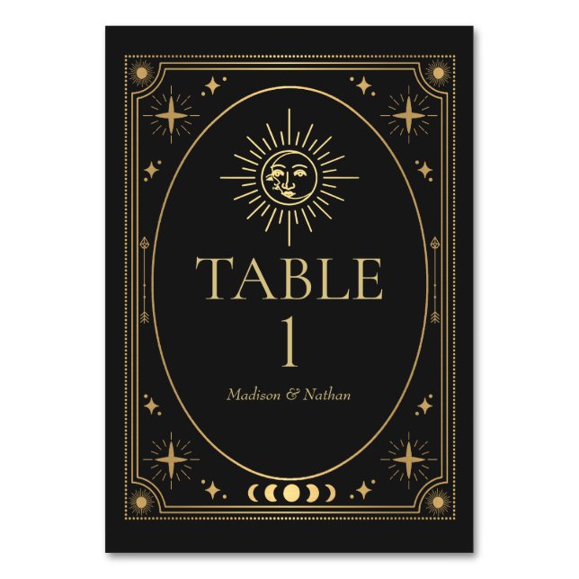 Celestial Black Gothic Tarot Bröllop Bordsnummer (Framsidan)
