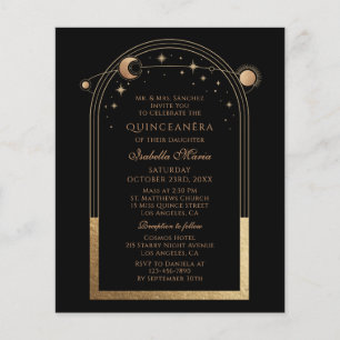 Celestial Black Guld Bilingual Spain Quinceañera Flygblad