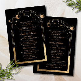 Celestial Black Guld Bilingual Spain Quinceañera Inbjudningar