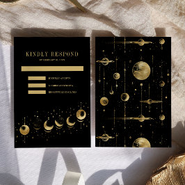 Celestial Black Guld Crescent Måne Phases Bröllop OSA Kort