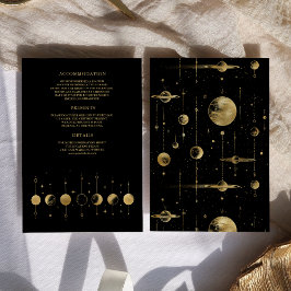 Celestial Black Guld Crescent Måne Phases Bröllop Tilläggskort