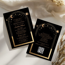 Celestial Black Guld QR-kod Quinceañera Inbjudningar