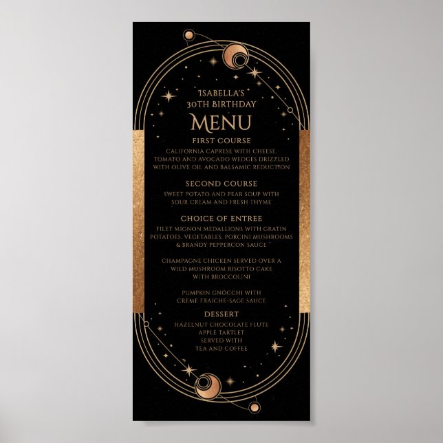 Celestial Black Guld Sol Måne Stars 30års födelsed Poster (Framsidan)