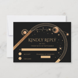 Celestial Black Guld Sol Måne Stars Bröllop OSA Kort