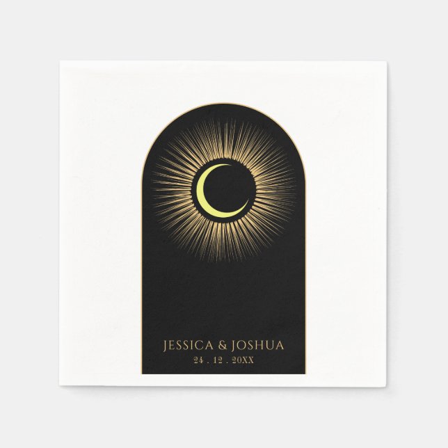 Celestial Black Mystical Sol Måne Pappersservett (Framsidan)