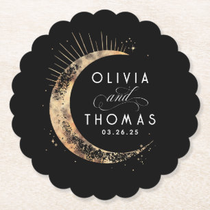 Celestial Black och Guld Mystical Bröllop Underlägg Papper