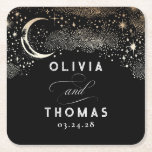 Celestial Black och Guld Mystical Bröllop Underlägg Papper Kvadrat<br><div class="desc">Mystisk celestist Black and guld bröllopsmottagning underlägg</div>