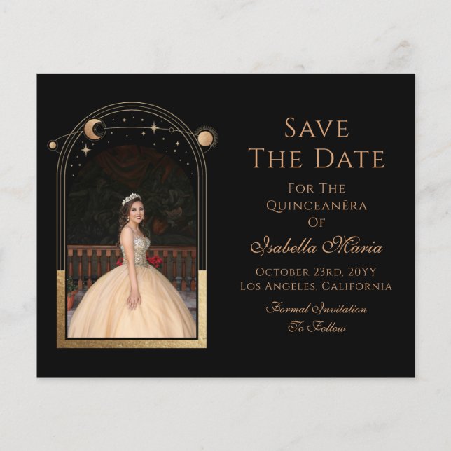 Celestial Black Save Date Birthday Quinceanera (Framsida)