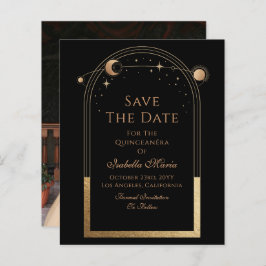 Celestial Black Save Date Birthday Quinceanera