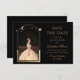 Celestial Black Save Date Birthday Quinceanera Spara Datumet