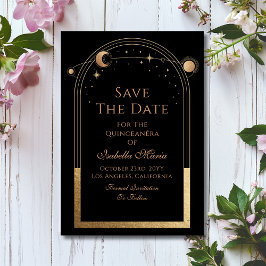 Celestial Black Save Date Birthday Quinceanera Spara Datumet
