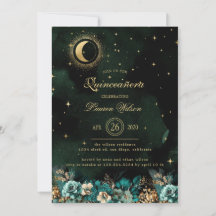 Celestial Blommigt Grönt Guld Stars Quinceanera
