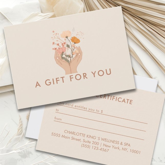 Celestial Blomster Salon Presentkort (Celestial Floral Beige Broen Boho Salon Business Gift Certificate)