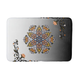 Celestial Bloom – Black & White Mandala Floral Des Badrumsmatta