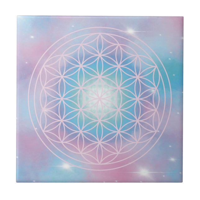 Celestial Bloom – Sacred Geometry Blomman av Livet Kakelplatta (Framsidan)