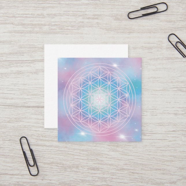 Celestial Bloom – Sakral Geometri Fyrkantigt Visitkort (Fram/Back In Situ)