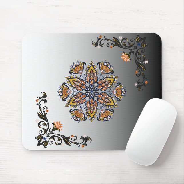 Celestial Bloom – Svarta och vita mandala-blommor Musmatta (Med mus)