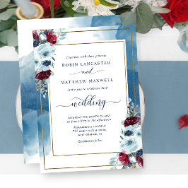 Celestial Blooms, Elegant Blue Red Lila Blommigt Inbjudningar