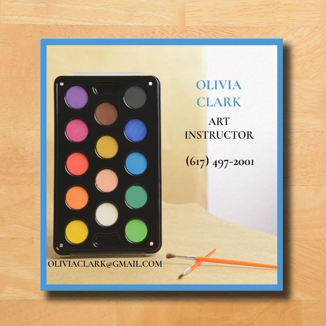 Celestial Blue Artist/Tutor/Educator Art-lärare Fyrkantigt Visitkort (Blue Business Card Multicolored Water Color Palette )