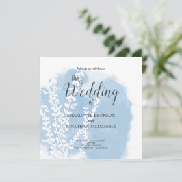 Celestial Blue Botanical Watercolor Tvättar Bröllo Inbjudningar