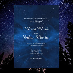 Celestial Blue Galaxy Night Himlar Theme Bröllop Inbjudningar