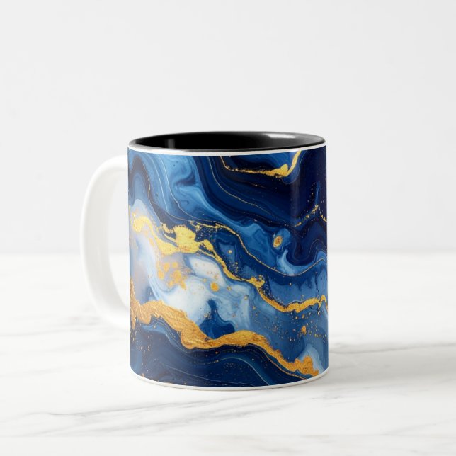 Celestial Blue & Gold Marble Luxury Mug Två-Tonad Mugg (Framsida vänster)