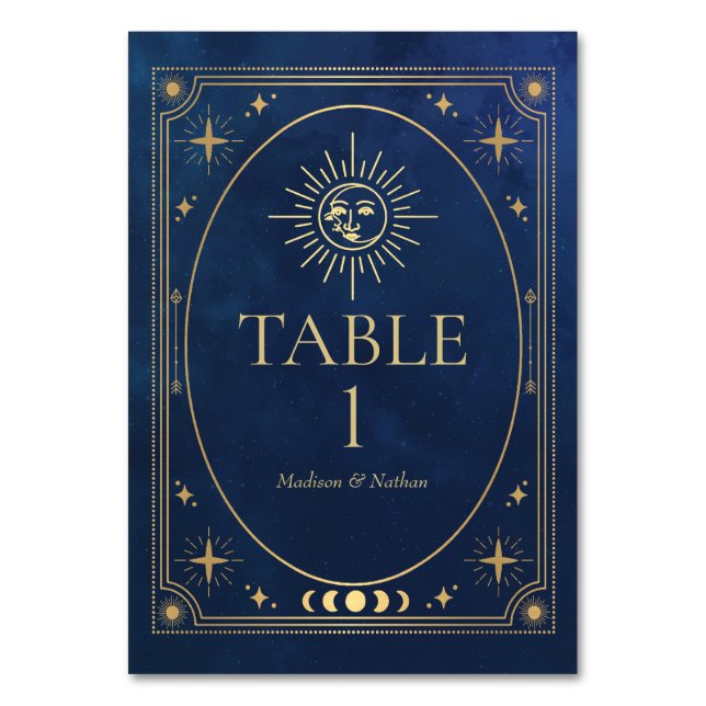 Celestial Blue Gothic Tarot Bröllop Bordsnummer (Framsidan)