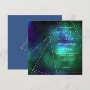 Celestial Blue Grönt Galaxy Abstrakt Bröllop Inbjudningar