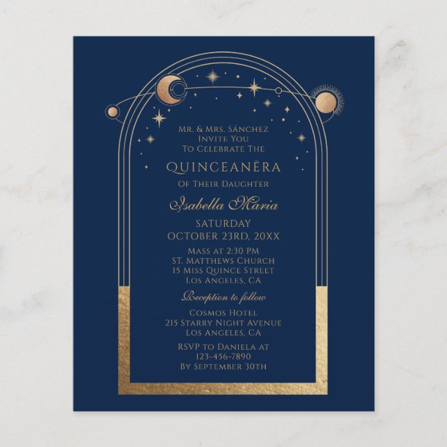 Celestial Blue Guld QR-kod Quinceañera (Framsida)