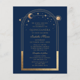 Celestial Blue Guld QR-kod Quinceañera Flygblad